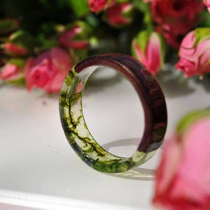 resin moss rings Womens wood ring Forest jewelry nature lover gift men moss terrarium natural moss botanical jewelry rings for women rings image 7