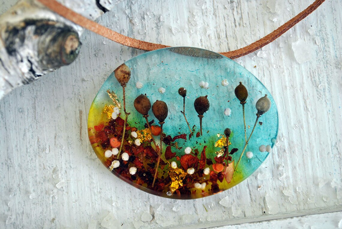 Resin Necklace Real Flowers Necklace Nostalgic Necklace Etsy