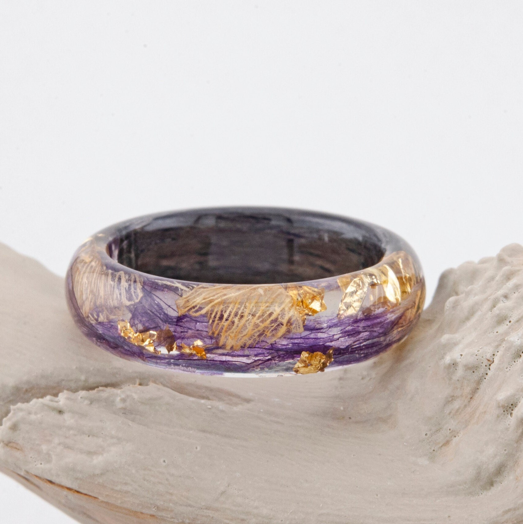 Nature Inspired Ring With Real Purple Iris Petals Inside