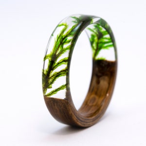 resin moss rings Womens wood ring Forest jewelry nature lover gift men moss terrarium natural moss botanical jewelry rings for women rings image 6