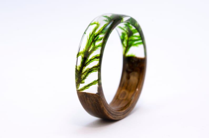 resin moss rings Womens wood ring Forest jewelry nature lover gift men moss terrarium natural moss botanical jewelry rings for women rings image 6