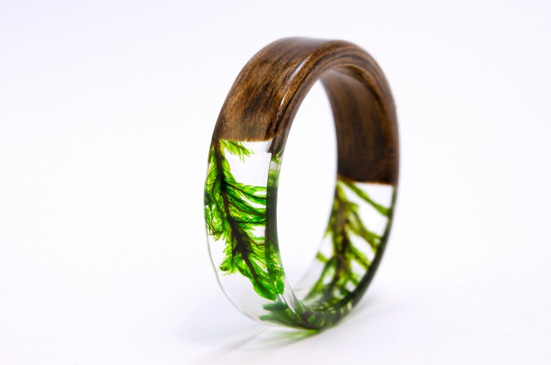 resin moss rings Womens wood ring Forest jewelry nature lover gift men moss terrarium natural moss botanical jewelry rings for women rings image 3