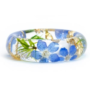 Forget-Me-Not Resin Ring with Real Flowers Inside, Forest moss, Gold24K , Women's Gift, Forget-Me-Not,Resin Rings, Mother's Day Gift image 5