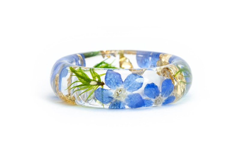 Forget-Me-Not Resin Ring with Real Flowers Inside, Forest moss, Gold24K , Women's Gift, Forget-Me-Not,Resin Rings, Mother's Day Gift image 3