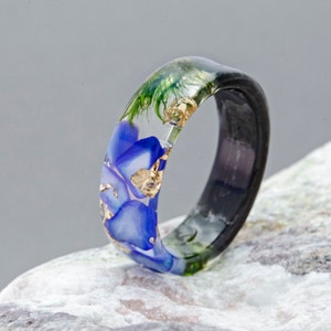 Ebony wood with moss and Blue chrysocolla.  Ebony wood jewelry. Ebony wooden wedding ring with Blue chrysocolla. Wooden rings for men