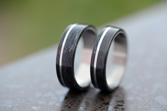 Anillo De Pareja De Plata De Acero De Titanio Delgado De 2 Anillo De Pareja De Plata De Acero De Titanio Delgado De 2