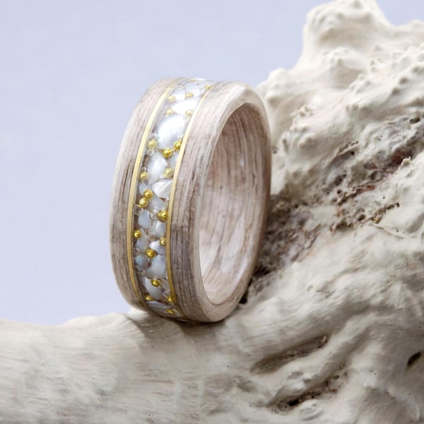 Mother of Pearl Ring, Wood Nature Wedding Rings, Engagement Linden Ring, Light Women Wooden Ring, Women Wood Ring, Bentwood Women Ring,