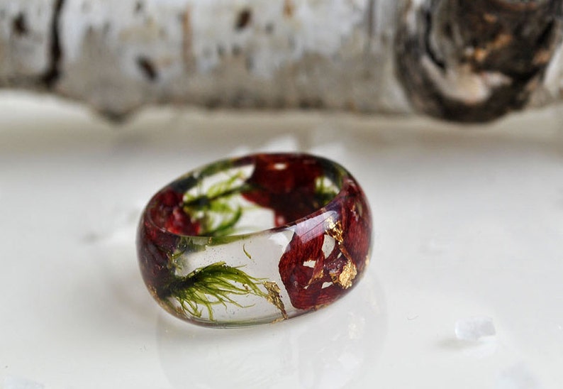 wide band ring forest jewelry,lichen statement ring marsala ring statement jewelry engagement ring pressed real flower ring moss ring