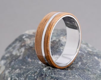 American Walnut Ring for Men, Men Wedding Band with American Walnut, American Walnut Engagement Ring, Wood Wedding Band, Wood Titanium Ring,