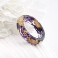 Resin Ring with Pressed Iris Petals, Nature Rings, Resin Ring With Pressed Purple Flowers, Real Flowers. Gold24K