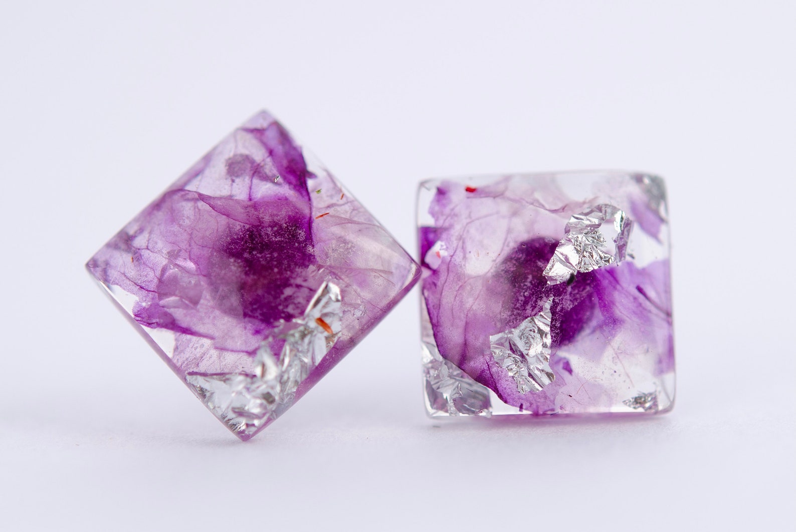 Small Stud Earrings Eco Resin Real Flower Resin Earrings Dried Etsy