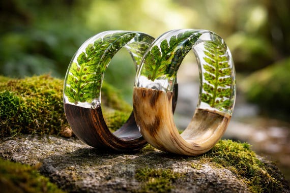 Echter Farn-Ring aus Epoxidharz. Waldfrauen Ring mit echtem Farn.  Holz-Harzring mit echtem Farn. Silber Farn Ring. Holzringe fr Frauen. -  Etsy.de