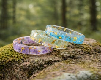 Thin Gold Ring. Gold Flakes Ring, Resin Ring With Copper Flakes, Clear Ring Band, Romantic Wedding Ring  Mother's Day Gift. Summer Rings