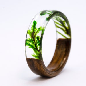 resin moss rings Womens wood ring Forest jewelry nature lover gift men moss terrarium natural moss botanical jewelry rings for women rings image 2