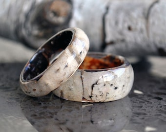 Engagement ring Resin Rings Birch wood rings Natural Wooden ring Unique Wedding Ring Floral Wedding Ring Wooden Ring Mens Jewelry rings band