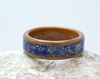 Anillo de lapislázuli para hombre, anillo azul para hombre, anillo de madera con lapislázuli, anillo de bodas para hombre, anillo de lapislázuli para hombre, alianza para hombre, anillo de madera para hombre