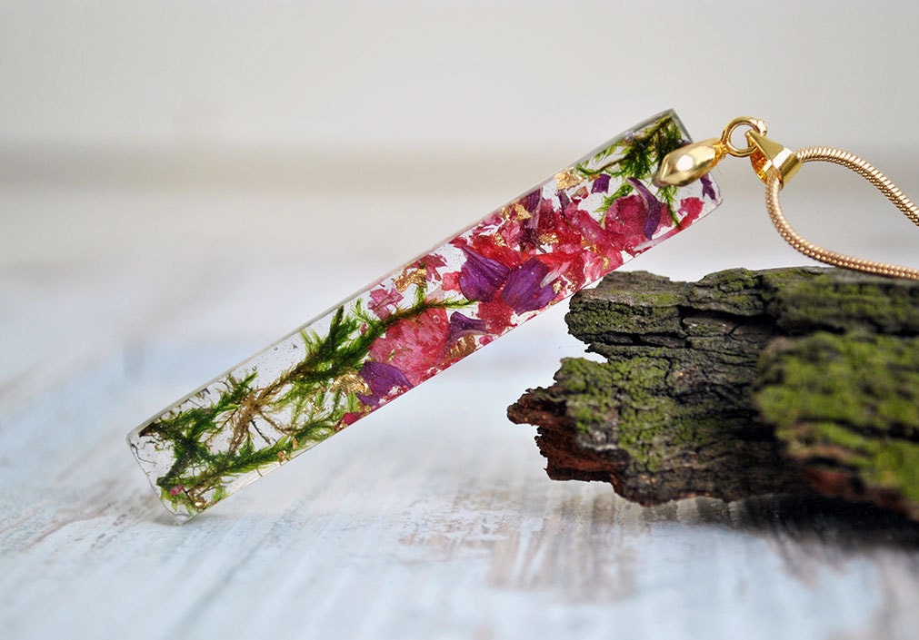 Nature Necklace Resin Necklace Nature Jewelry Moss Etsy