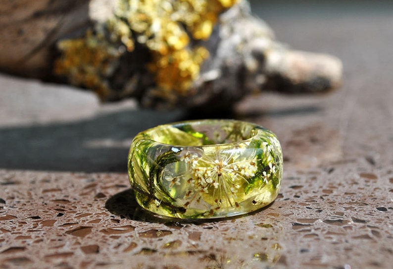 Real Moss Ring Nature Resin Green Moss Ring Large Ring Etsy