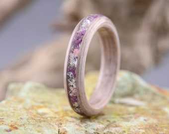Wood with Queen Anne's Lace Ring. Nature Wedding Rings, Engagement Linden Ring, Light Women Wooden Ring, Wood Ring, Bentwood Women Ring