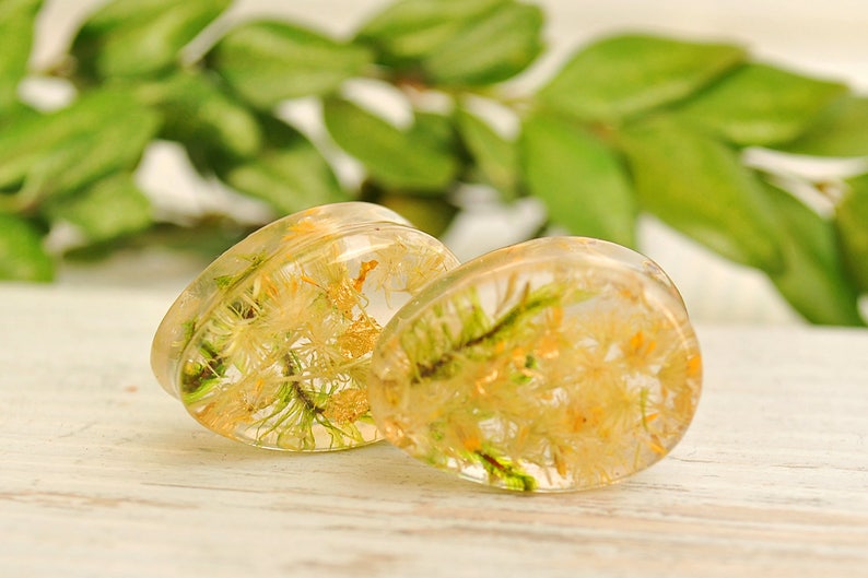Real flower plugs Real Plant Organic Gauges Resin plug earrings Fairy Gauges Ear plugs Wood Resin Piercing Magic Resin Ear Plugs