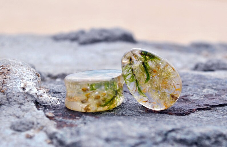 Real flower plugs Real Plant Organic Gauges Resin plug earrings Fairy Gauges Ear plugs Wood Resin Piercing Magic Resin Ear Plugs