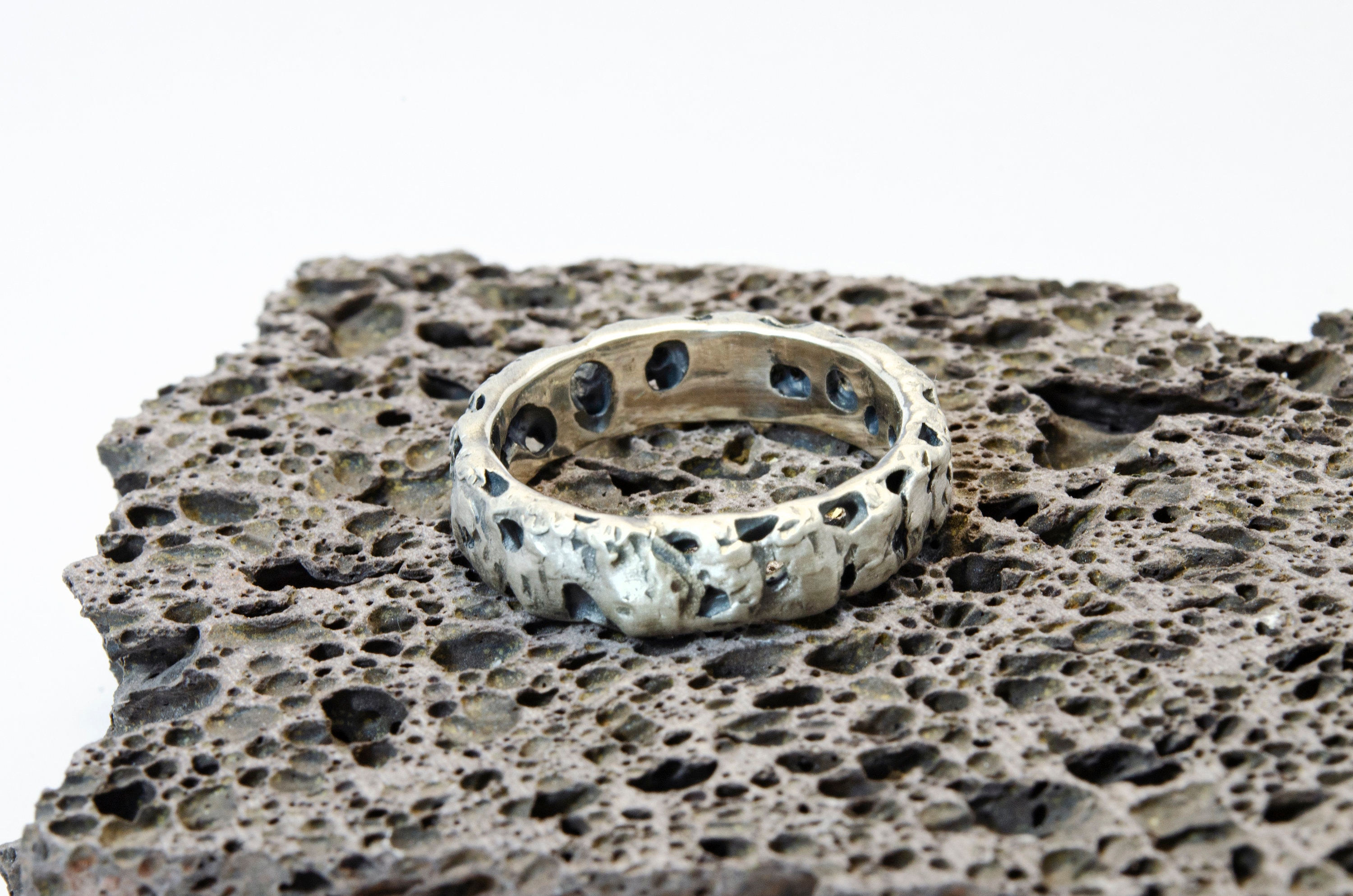 指輪・リング Silver Combination Texture Oval Shape Hammered Surface Ring Silver Combination Texture Oval Shape Hammered Surface Ring