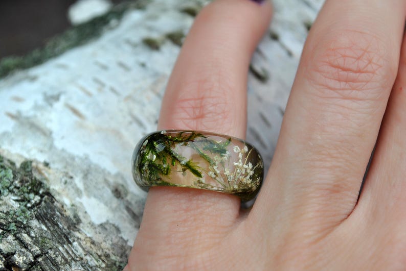 Real Moss Ring Nature resin green moss ring large ring Etsy