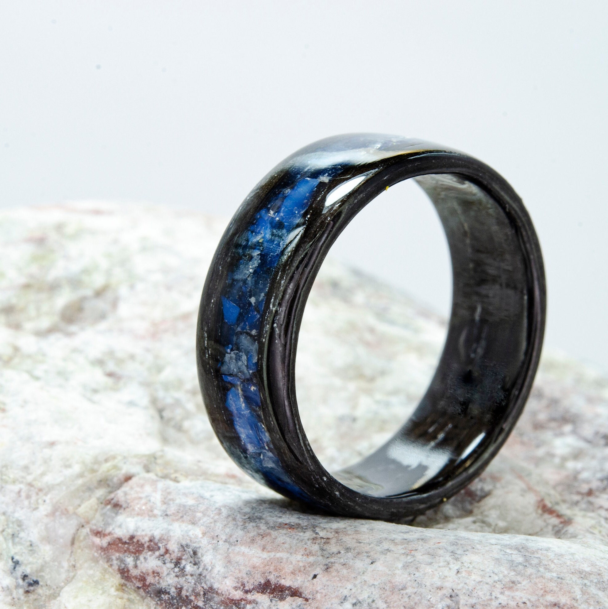 Ebony&Emberワンダーストーンリング Ebony Wood Wedding Band With Moonstone, Moonstone With Ebony