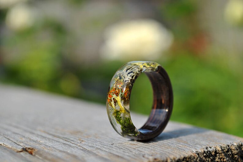 Mens forest ring with wood and moss Nature wooden wedding Etsy