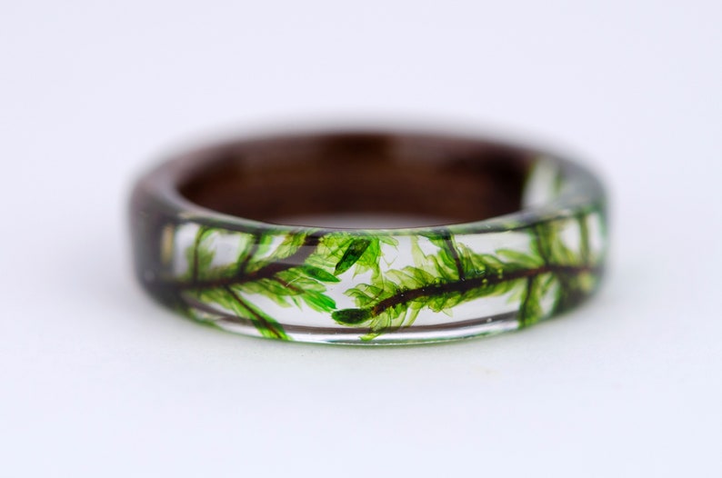 resin moss rings Womens wood ring Forest jewelry nature lover gift men moss terrarium natural moss botanical jewelry rings for women rings image 8