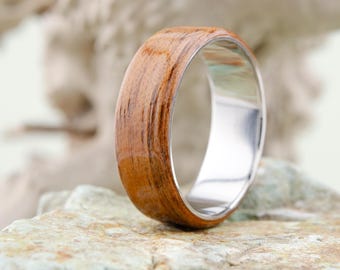 Titanium Wedding Ring with American Walnut, Walnut Mens Wedding Band Titanium, American Walnut Mens Titanium Ring, Engagement Ring