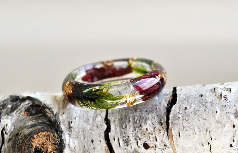 wide band ring forest jewelry,lichen statement ring marsala ring statement jewelry engagement ring pressed real flower ring moss ring