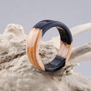 black resin ring, Man wood ring, 5 year anniversary gifts for men, Wood ring resin. Wooden fashion jewelry. Natural Wedding Ring man