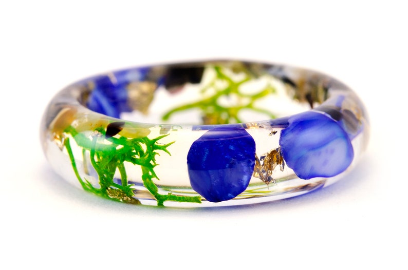 Ocean Resin Ring With Blue Stones Sea Sand Corals and 24K - Etsy
