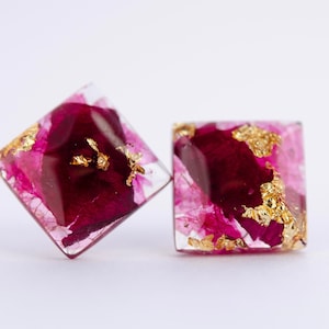 Bright Pink Stud Earrings. Earrings with Pink Orchid. Pink Orchid Silver Earrings. Burgundy Orchid Earrings, Pressed Flower Orchid.