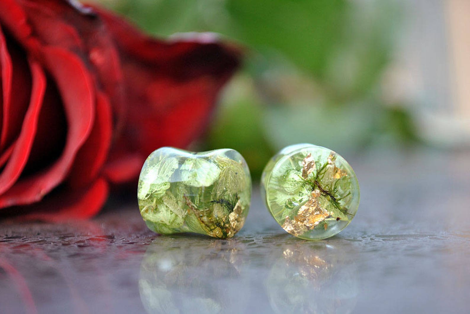 Green Plugs Real Flower Plugs Resin Plug Earrings Plug Etsy