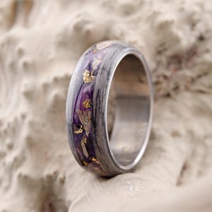 Men&#39;s Titanium Wedding Ring with Poplar. Blue Irises Titanium Wedding Ring, Titanium Wedding Band with Tulips, Titanium Wood Ring
