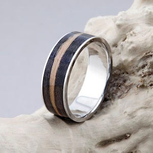 Сherry Holz Titanring, Titan Ehering mit Сherry Holz, Herren Titan Сherry Holzringe, Titanringe mit Holz