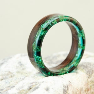 Blue Resin Ring with Gold/Silver/Copper Flakes, Blue Resin Ring for Men, Wood Anniversary Gifts for her. Nature Inspired Handmade Jewellery.