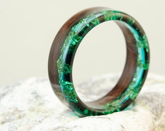 Blue Resin Ring with Gold/Silver/Copper Flakes, Blue Resin Ring for Men, Wood Anniversary Gifts for her. Nature Inspired Handmade Jewellery.