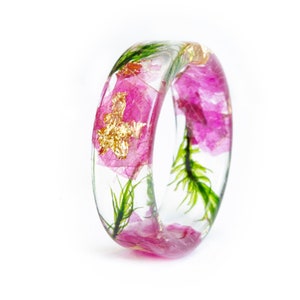 Pink Orchid Resin Ring with Real Pressed Petals , Green Forest Moss, Nature Inspired Clear Ring, Gold 24K, Gift for Her image 6