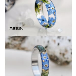 Forget-Me-Not Resin Ring with Real Flowers Inside, Forest moss, Gold24K , Women's Gift, Forget-Me-Not,Resin Rings, Mother's Day Gift image 9