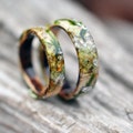 Forest ring with birch, tree bark, forest moss and silver flakes. Nature inspired engagement rings made from natural moss. product logo