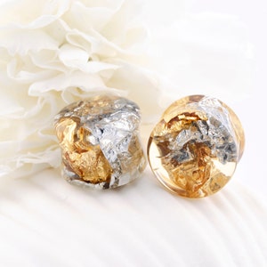 Terrarium Jewelry, Flesh Tunnels Plugs, Resin Plugs, Plugs with Silver Flakes, Gold Flakes Plugs, Plug Earrings Resin, Transparent Plugs