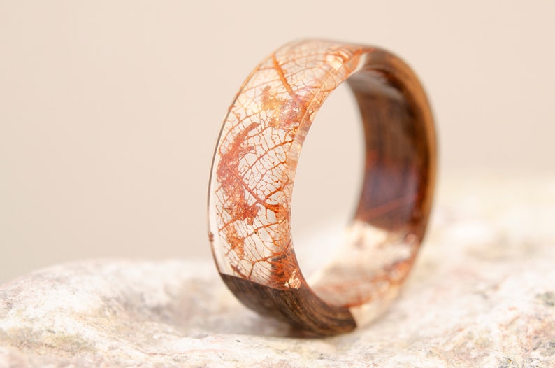 Womens Wood Ringresin Ringforest Jewelry Real Leaf Ring Etsy