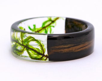 Mens Ring Black, Black wooden ring, Mens wedding bands Wedding forest ring, moss rings Moss wood resin ring Unique mens ring, black ring men