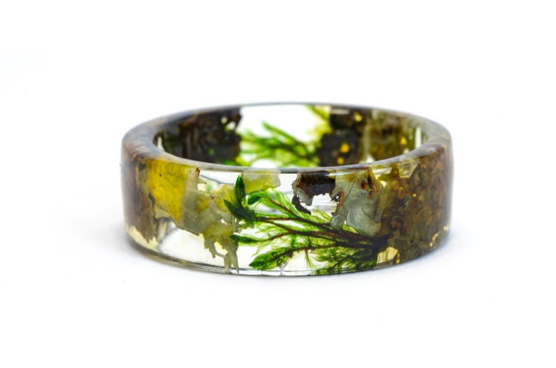 Ring Real Moss, Resin Ring Resin Ring, Forest Moss. Woodland ring, Nature Inspired Resin Band, Forest Moss Ring, Forest Resin Ring. Gold24K image 2