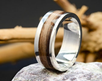 American Walnut Wood Titanium Ring, American Natural Walnut Wood Wedding Band, Men Titanium Wedding Ring, Titanium Ring with Wood, Wood Ring