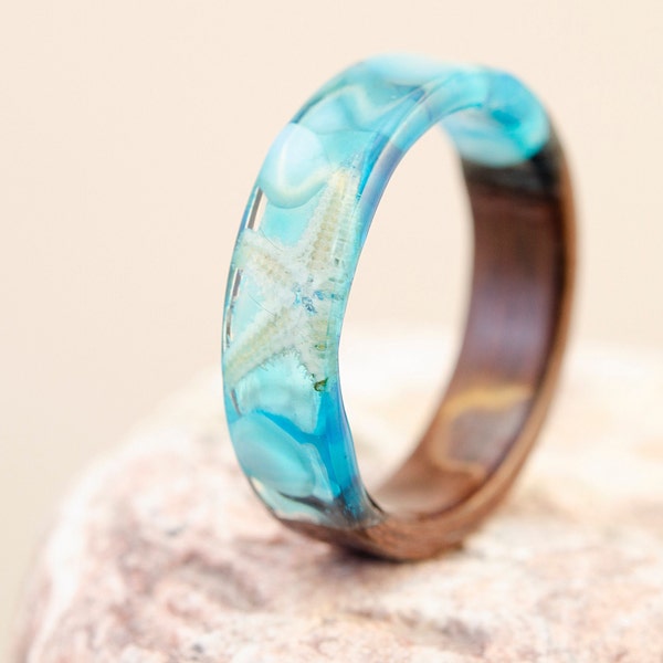 Ocean Resin ring, Mermaid Ring, Algae Ring, Summer Ring, aquamarine ring,Beachy Jewelry,Beach Ring,ocean ring,ocean jewelry, nautical ring,