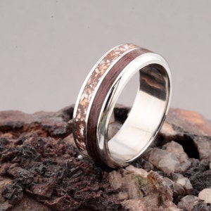 Gibeon Meteorite and Dinosaur Bone Men's Titanium Wedding Band , Signature Style. solid stone rings